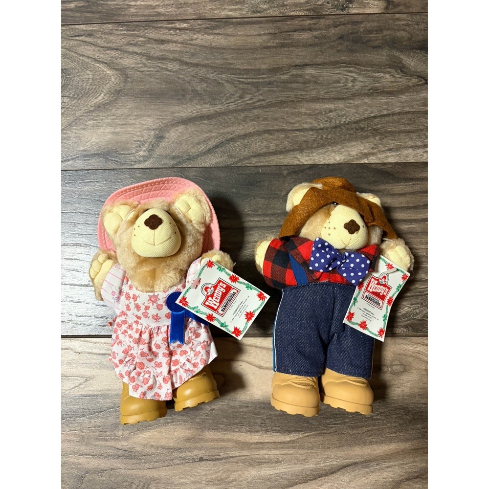 Vintage 1986 Wendys Furskins Bears Lot Of Two (2)